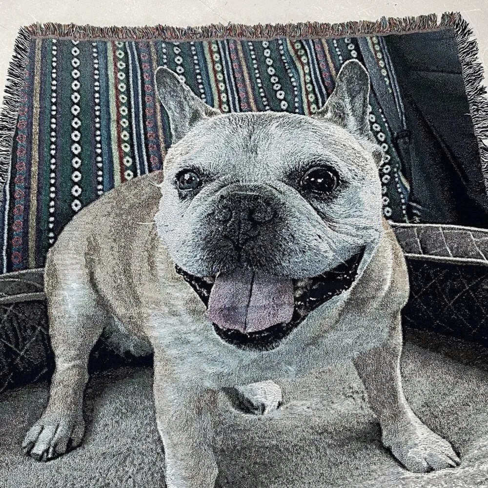French‎ Bulldog Dog Tapestry Fringe Throw Afghan Blanket Decor Fall Winter Cozy